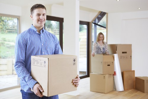 Packed moving boxes arranged for a smooth removals service in Balham
