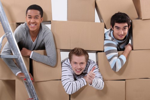 Packed boxes and furniture ready for removals and storage in Balham